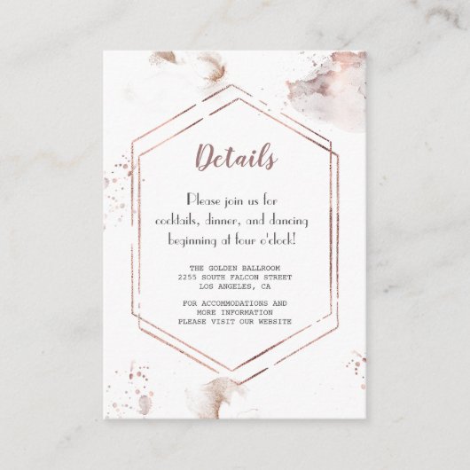 Elegante roze gouden frame trouwdetails informatiekaartje (Voorkant)