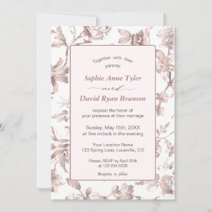 Elegante Roze Gouden Franse Toile Bloemige Bruilof Kaart