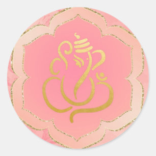 Elegante Roze Gouden Ganesh/ Indiase God Ronde Sticker