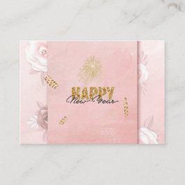 Elegante Roze & Gouden Gelukkig Nieuwjaar Bloemkaa Informatiekaartje
