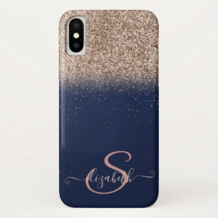 Elegante roze gouden glinster ombre,marineblauwe m iPhone x hoesje