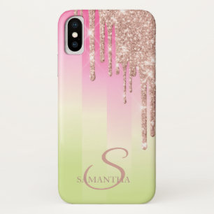 Elegante roze gouden glinsterende druppels ombre g iPhone x hoesje