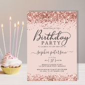 Elegante Roze Gouden Glitter Blozende Verjaardag v Kaart