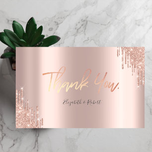 Elegante Roze Gouden Glitter Drips Bedankkaart