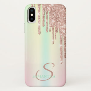 Elegante Roze Gouden Glitter Drips Ombre iPhone X Hoesje