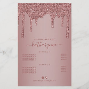 Elegante Roze Gouden Glitter Drips Prijslijst Flyer