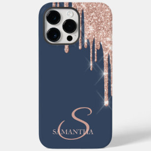 Elegante Roze Gouden Glitter Druppels Case-Mate iPhone 14 Pro Max Hoesje
