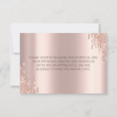 Elegante Roze Gouden Glitter Druppels Gouden Hartj Bedankkaart (Achterkant)