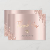 Elegante Roze Gouden Glitter Druppels Gouden Hartj Bedankkaart (Voorkant / Achterkant)