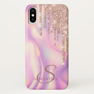 Elegante Roze Gouden Glitter Druppels Holografisch iPhone X Hoesje
