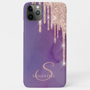 Elegante Roze Gouden Glitter Druppels,Paars iPhone 11 Pro Max Hoesje