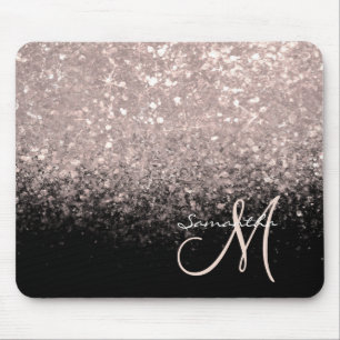 Elegante roze gouden glitter en zwart monogram muismat
