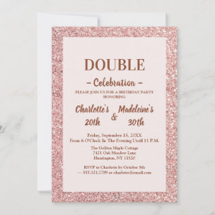 Elegante Roze Gouden Glitter Gezamenlijke Verjaard Kaart