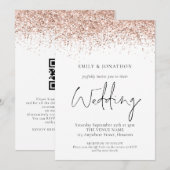 Elegante Roze Gouden Glitter QR Code Trouwdag Kaart (Voorkant / Achterkant)