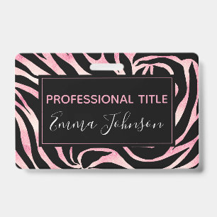 Elegante Roze Gouden Glitter Zebra Zwarte Dierenpr Badge