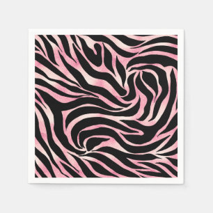 Elegante Roze Gouden Glitter Zebra Zwarte Dierenpr Servet