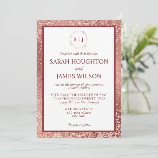 Elegante Roze Gouden Glitters en Bourgondië Bruilo Kaart (Staand voorkant)