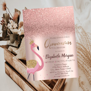 Elegante Roze Gouden Glitters, Flamingo Quinceañer Kaart