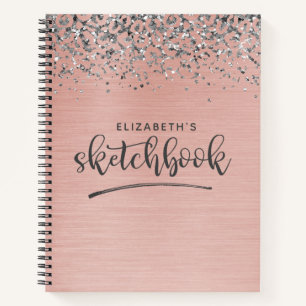 Elegante roze gouden glitterschetsboek voor kunste notitieboek
