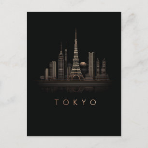 Elegante Roze Gouden Illustratie van Tokio Stadssi Feestdagenkaart