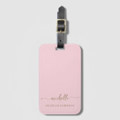 Elegante Roze Gouden Kalligrafie Script Monogram N Bagagelabel (Voorkant (verticaal))