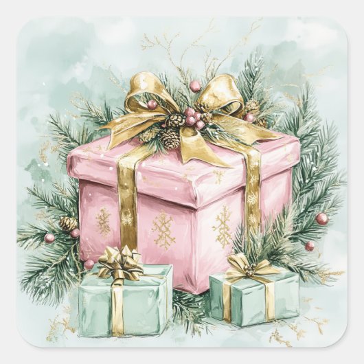 Elegante roze gouden kerst vierkante sticker (Voorkant)