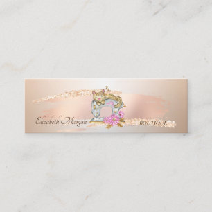 Elegante Roze Gouden Kwaststreek Naaimachine Kat Mini Visitekaartje