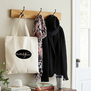 Elegante roze gouden letters op zwart tote bag