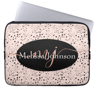 Elegante roze gouden letters op zwarte laptophoes laptop sleeve
