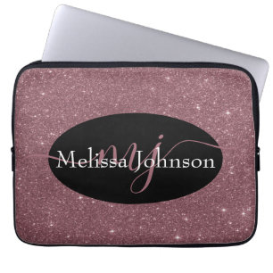 Elegante roze gouden letters op zwarte laptophoes laptop sleeve