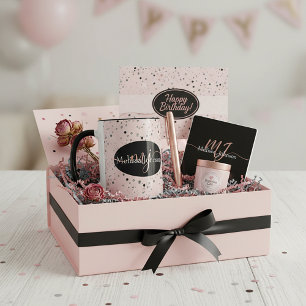 Elegante roze gouden letters op zwarte mok