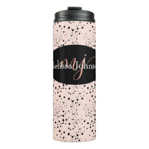 Elegante roze gouden letters op zwarte thermische thermosbeker