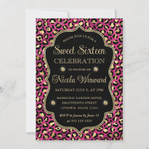 Elegante Roze Gouden Luipaardprint Sweet 16 Kaart