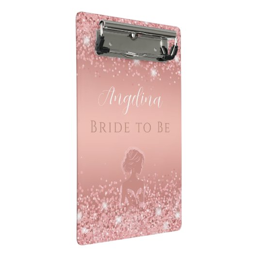 Elegante Roze Gouden Luxe Glans Bruidsdouche Mini Klembord (Schuin)