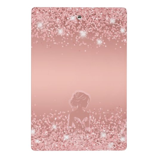 Elegante Roze Gouden Luxe Glans Bruidsdouche Mini Klembord (Achterkant)