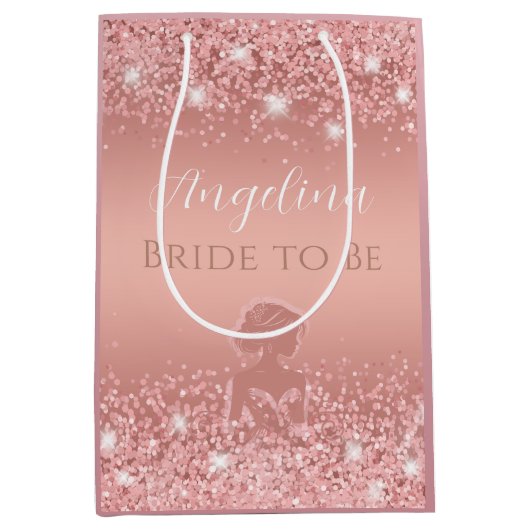 Elegante Roze Gouden Luxe Glans Bruidsmeisjesfeest Medium Cadeauzakje (Voorkant)