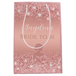 Elegante Roze Gouden Luxe Glans Bruiloft Feest Medium Cadeauzakje