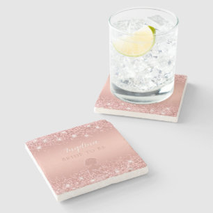 Elegante Roze Gouden Luxe Glans Bruiloftsshowers Stenen Onderzetter