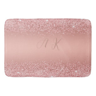 Elegante Roze Gouden Luxe Glans Monogram Badmat