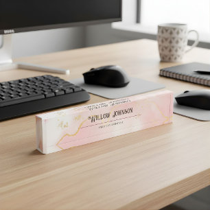 Elegante roze gouden marmeren bureau naambordje