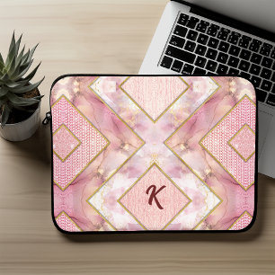Elegante roze gouden meisjesachtige geometrische s laptop sleeve