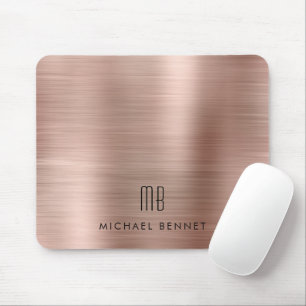 Elegante Roze Gouden Metallic Monogram Naam Muismat