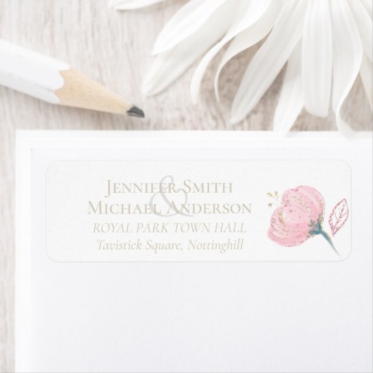 Elegante Roze Gouden Moderne Trouw Bruiloft Glans Etiket (Insitu)