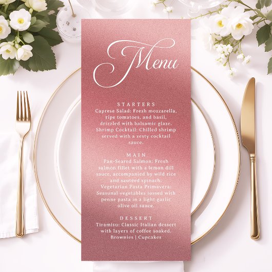 Elegante Roze Gouden Moderne Trouwdiner Menu