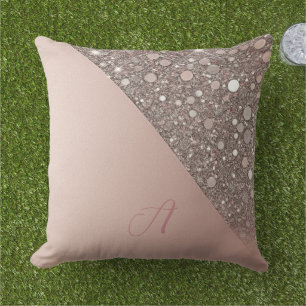 Elegante Roze Gouden Monogram Buitenkussen