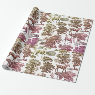 Elegante Roze Gouden Paarden in Bossen Toile Cadeaupapier