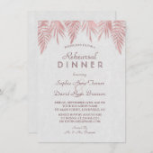 Elegante roze gouden palmbladeren oefendiner kaart (Voorkant / Achterkant)