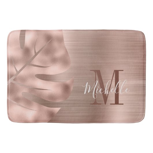 Elegante roze gouden palmbladmonogram badmat (Voorkant)