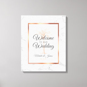 Elegante roze gouden palmboom marmeren huwelijkson canvas afdruk