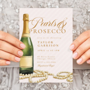 Elegante roze gouden parels & Prosecco Vrijgezelle Kaart